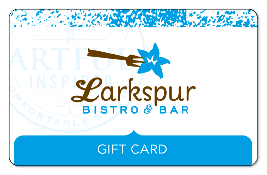 larkspur fork logo on a white and blue background